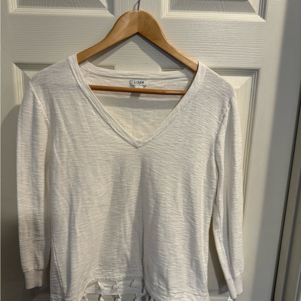 J. Crew Light Cream V-Neck Three Quarter Length Sleeve Tee